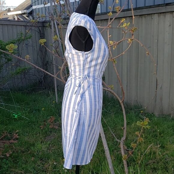 Blue & White striped wrap dress -Small - Picture 3 of 6
